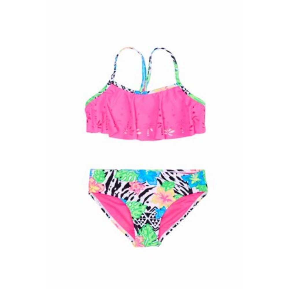 Girls Wonder Nation Pink Floral Print Bikini Sz XL